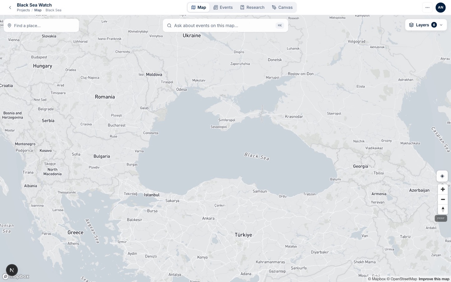 ARGUS watch floor: events on a map for one region